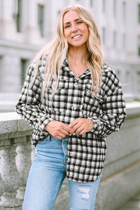 Casual Plaid Print Button Front Tunic Shacket