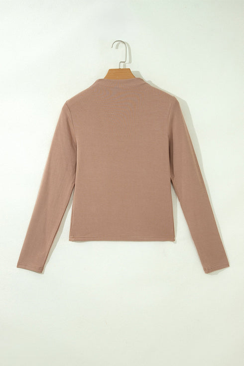 Ribbed High Neck Sheath Silhouette Long Sleeve Top