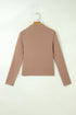 Ribbed High Neck Sheath Silhouette Long Sleeve Top
