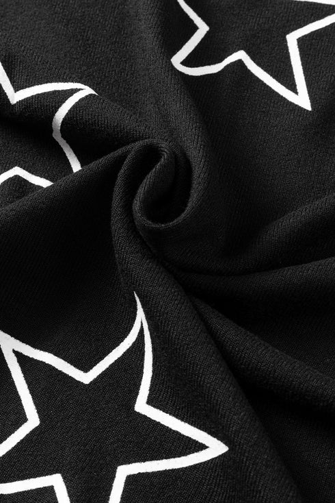 Star Print Long Sleeve Drawstring High Waist Pant Set