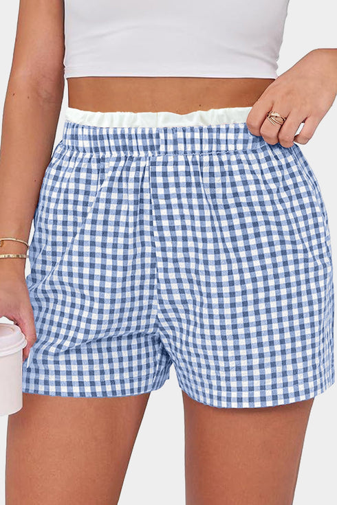 Southern Belle Plaid Print Tailored Edge Trim Shorts