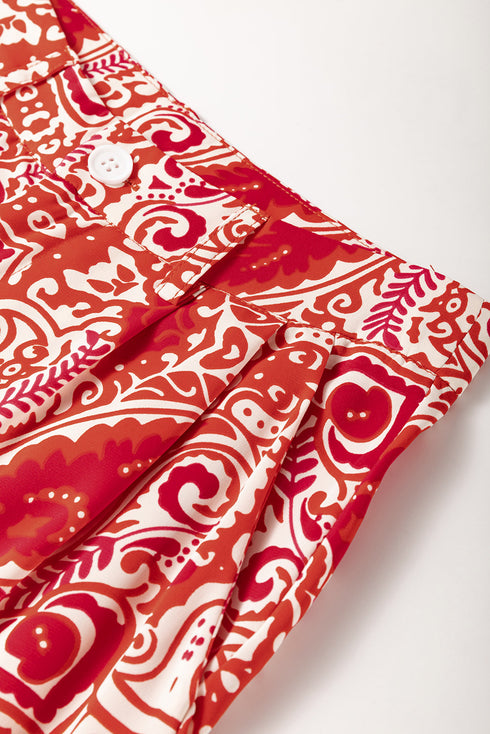 Bohemian Paisley Print Buttoned High Waist Wide Leg Pants