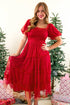 Tiered Tulle Smocked Bodice Puff Sleeve Maxi Dress