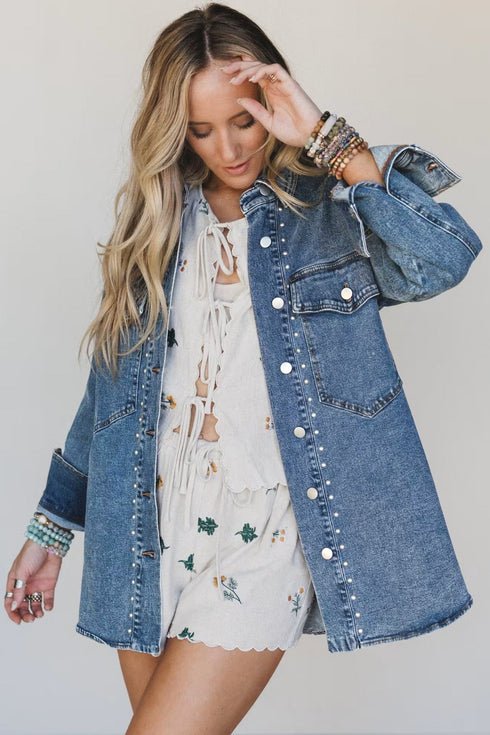 Rivet Embellished Western Regular Fit Long Sleeve Denim Jacket