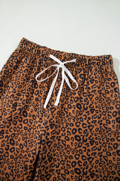 Leopard Print Long Sleeve Top Relaxed Pant Set