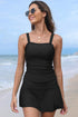 Ruched Square Neck Tummy Control Swim Dress