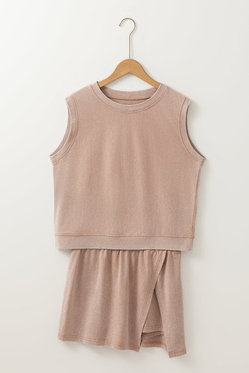 Mineral Wash Tank Top Split Skirt Two Piece Dress