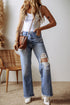 Distressed Cut Out Raw Hem Wide Leg Jeans