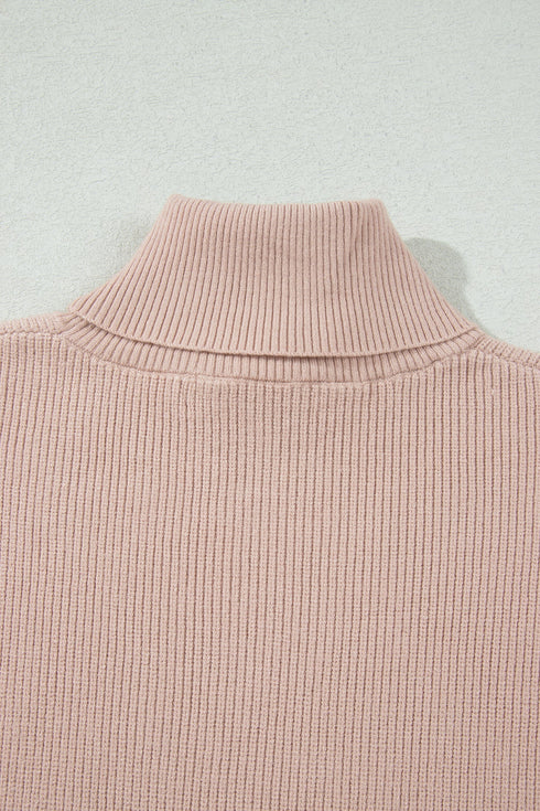Split Hem High Neck Sleeveless Shift Sweater Vest