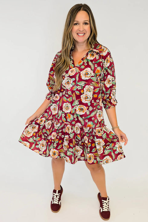 Floral Print Half Sleeve Short Shift Dress
