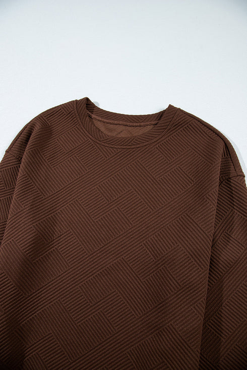 Textured Round Neck Drop Shoulder Pullover Sweatshirt