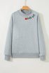 Hello Embroidered Pumpkin Graphic Mock Neck Sweatshirt