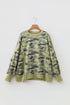 Textured Camouflage Waffle Knit Raw Edge Oversized Top