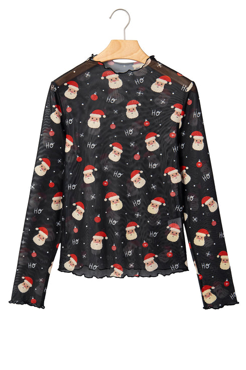Sheer Novelty Print Stand Neck Long Sleeve Top