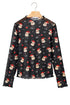 Sheer Novelty Print Stand Neck Long Sleeve Top