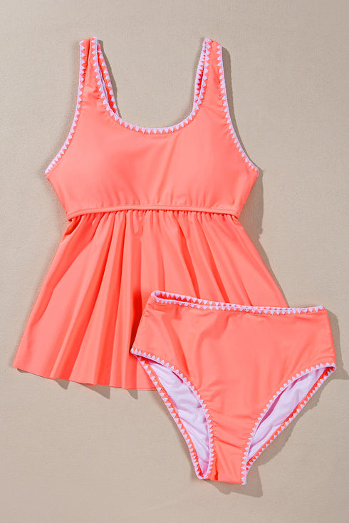 Whip Stitch Detail Peplum Tankini Set