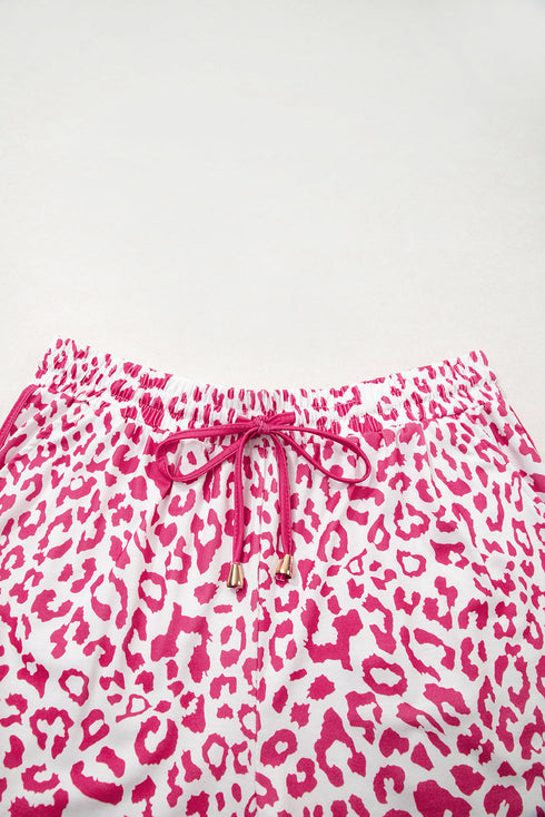 All Over Leopard Print Lace Up Accent Trim Shorts