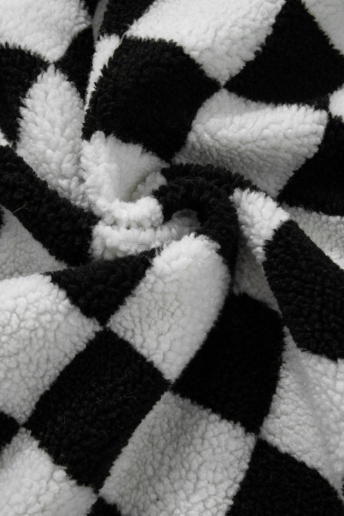 Checkered Collared Buttoned Side Pocket Fleece Jacket