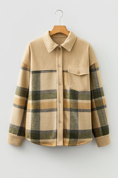 Retro Western Patchwork Corduroy Plaid Shacket