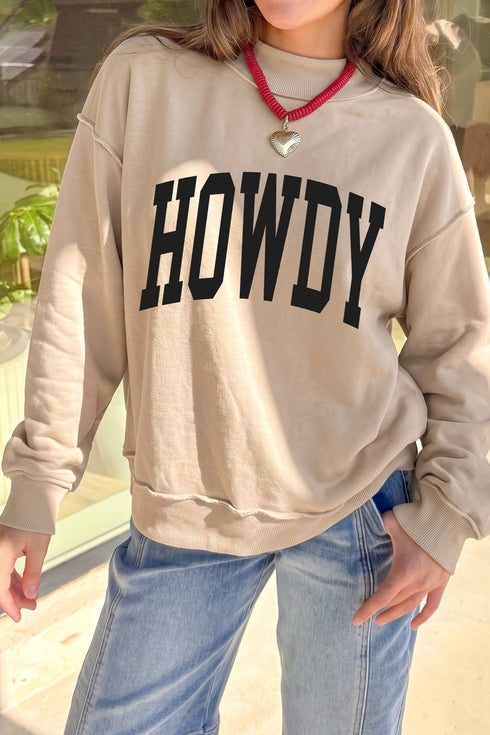 Howdy Yeehaw Double Sided Printed Mock Neck Western Reversible Sweatshirt