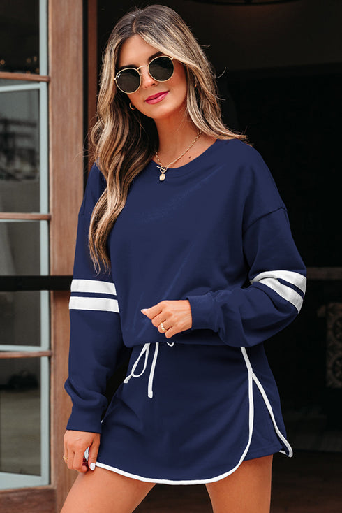 Varsity Stripe Contrast Trim Pullover Skort Two Piece Dress