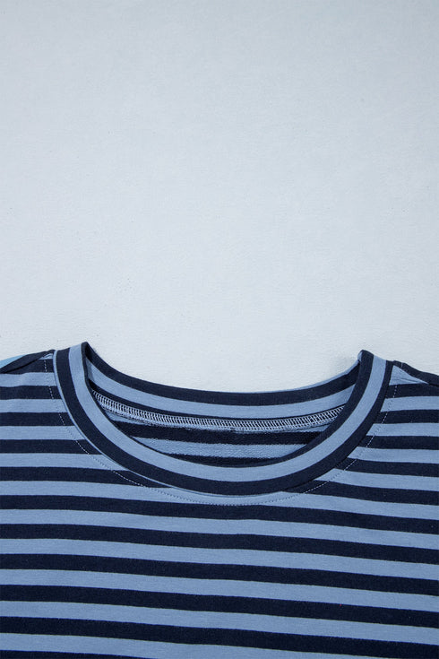 Striped Long Sleeve Drawstring Waist Loungewear Set