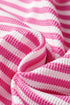 Striped Waffle Knit Split Hem Textured Long Sleeve Top