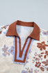 All Over Floral Print V Neck Long Sleeve Blouse