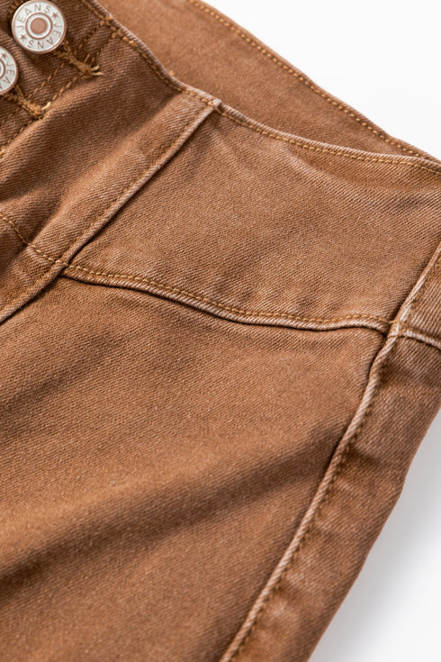 High Waist Button Fly Seamed Raw Hem Wide Leg Jeans