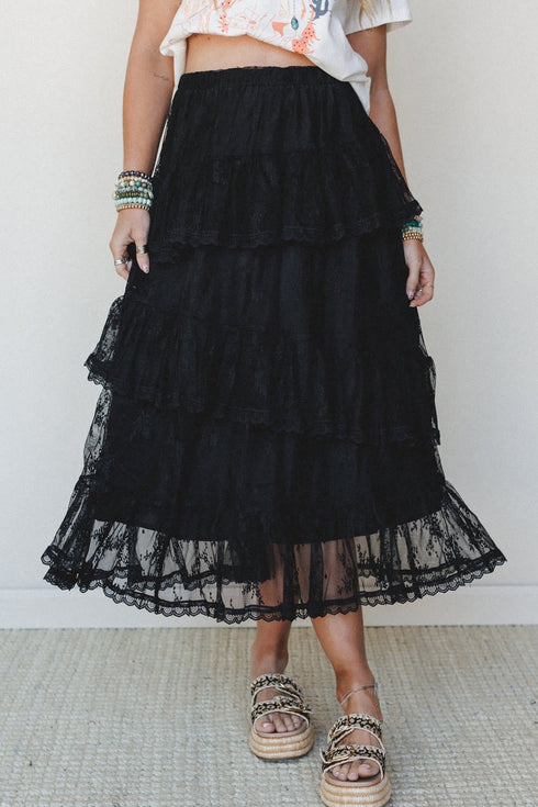 Polyamide Elastane Elegant Ruffle Lace Tiered Skirt