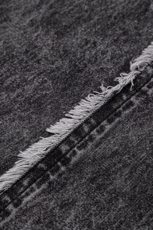 Washed Frayed Exposed Seam Wide Leg Denim Overall Jumpsuit