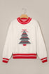 Plaid Tree Applique Round Neck Loose Sweater