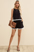 Casual Paneled Print Ricrac Trim Tank Top Short Set