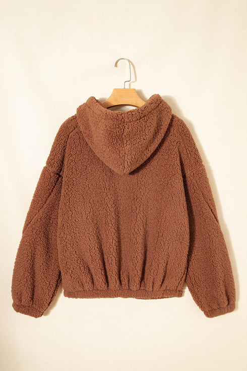 Exclusive Solid Sherpa Fleece Zip Up Hooded Jacket