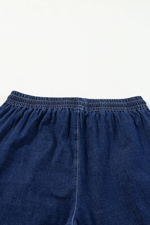 High Waist Wide Leg Drawstring Denim Bottoms