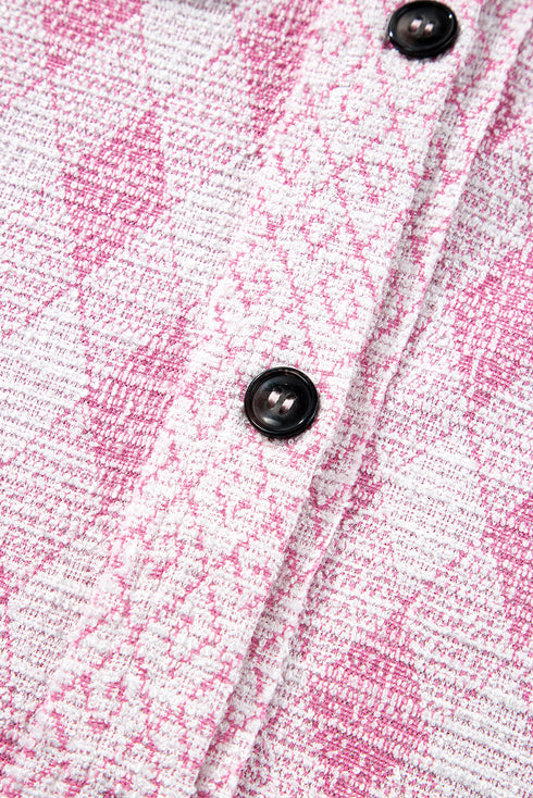 Geometric Checkered Print Textured Flap Pocket Jacket