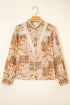 Floral Lace Trim Button Down Long Sleeve Blouse