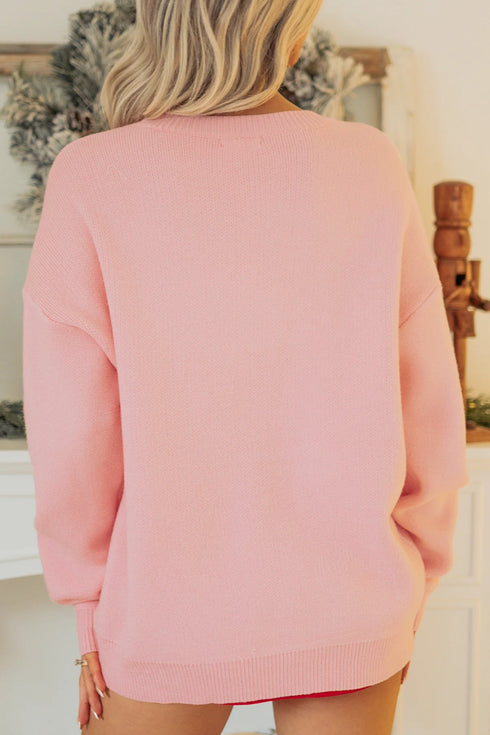 Drop Shoulder Round Neck Towel Embroidery Slogan Pullover Sweater