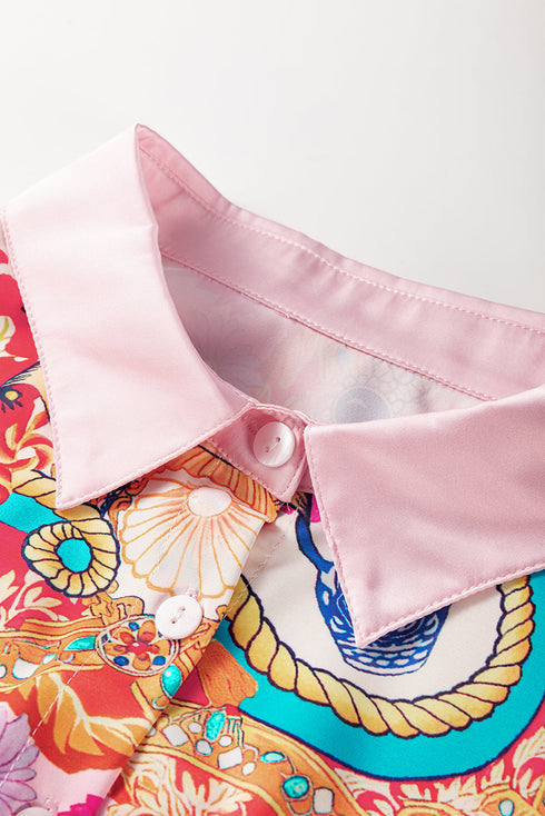 Boho Floral Print Buttoned Long Sleeve Shirt Dress