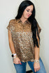 Metallic Leopard Print Dolman Sleeve Button Down Shirt