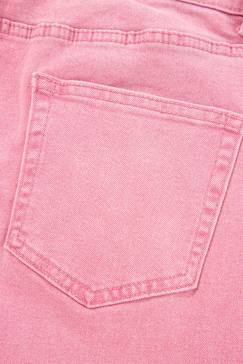 High Rise Cropped Washed Denim Wide Leg Jeans