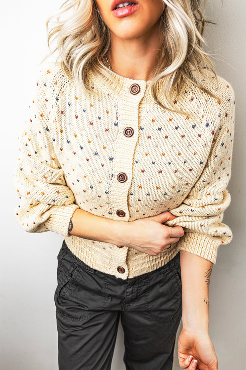 Geometric Print Button Front Long Sleeve Graphic Cardigan