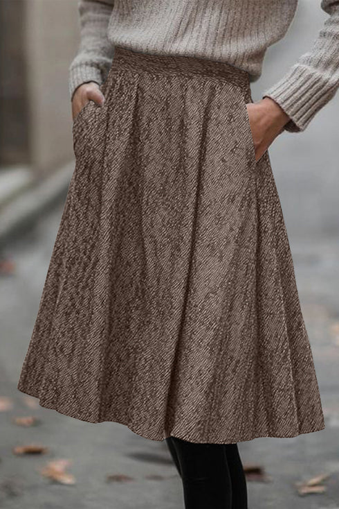 Detailed Pure Polyester Textured Pleated Midi Skirt