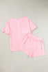 Solid Waffle Knit Oversize Tee And Short Set