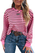 Striped V Neck Drop Shoulder Long Sleeve Top
