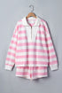 Striped Patchwork Zipper Pullover Elastic Waist Shorts Two Piece Short Set