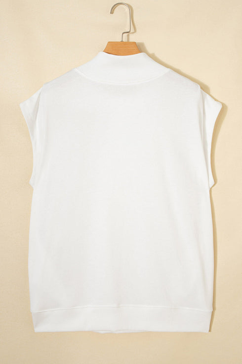 Rhinestone Embellished Pumpkin Graphic High Neck Cap Sleeve Tank Top