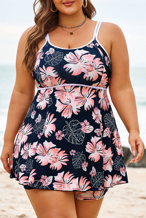 Ribbed Contrast Trim Adjustable Strap Two Piece Swimwear