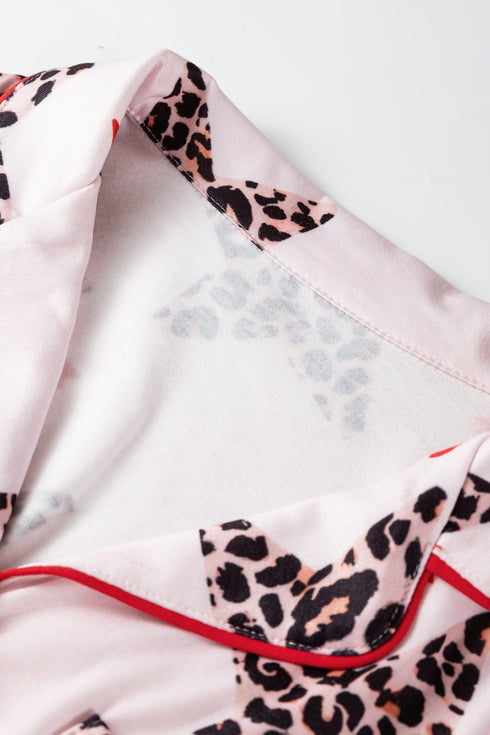 Leopard Star Print Ribbon Bow Contrast Trim Sleepwear
