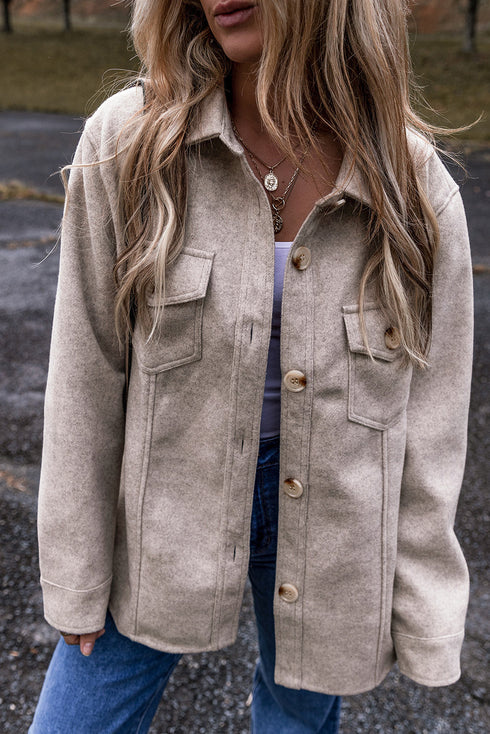 Casual Flap Pocket Turn Down Collar Buttoned Jacket